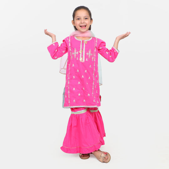 Girls 3 Pcs Fancy Suit  - Hot Pink