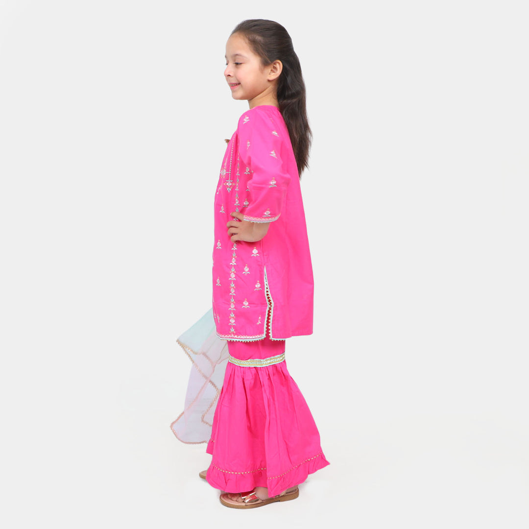 Girls 3 Pcs Fancy Suit  - Hot Pink