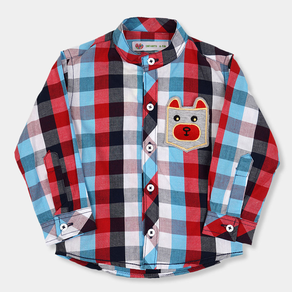 Infant Boys Casual Shirt Bear -Red Check