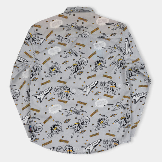 Boys Casual Shirt Dinosaurs-Grey