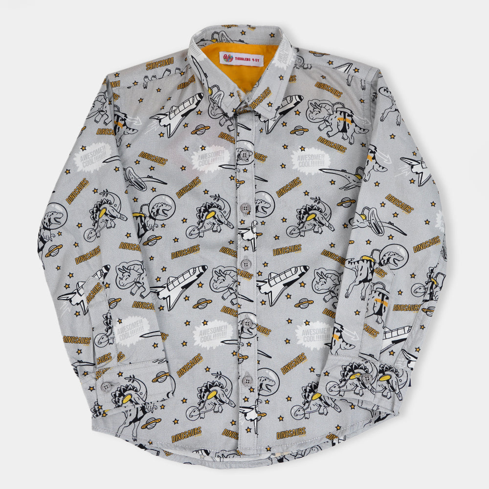 Boys Casual Shirt Dinosaurs-Grey