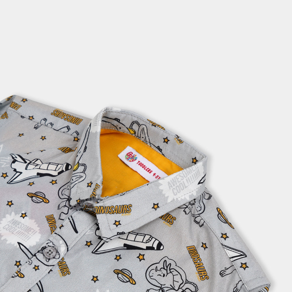 Boys Casual Shirt Dinosaurs-Grey