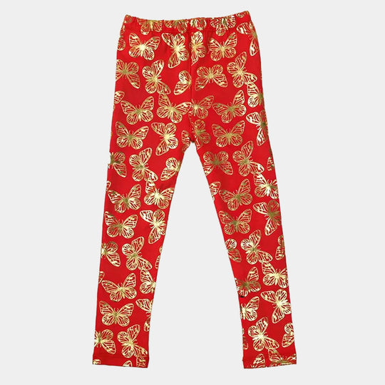 Infant Butterfly Foil Tights For Girls - Red