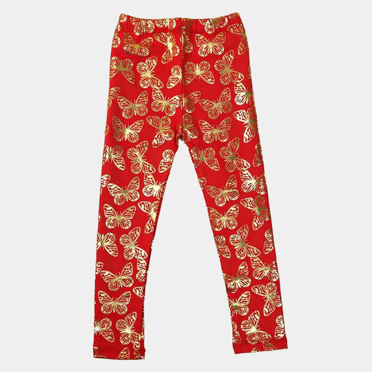 Infant Butterfly Foil Tights For Girls - Red