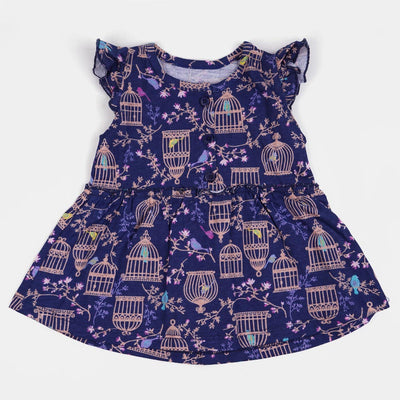 Infant Girls Knitted Frock Cage & Space E-C - NAVY