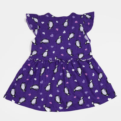 Girls Knitted Frock Penguin E-C - Purple
