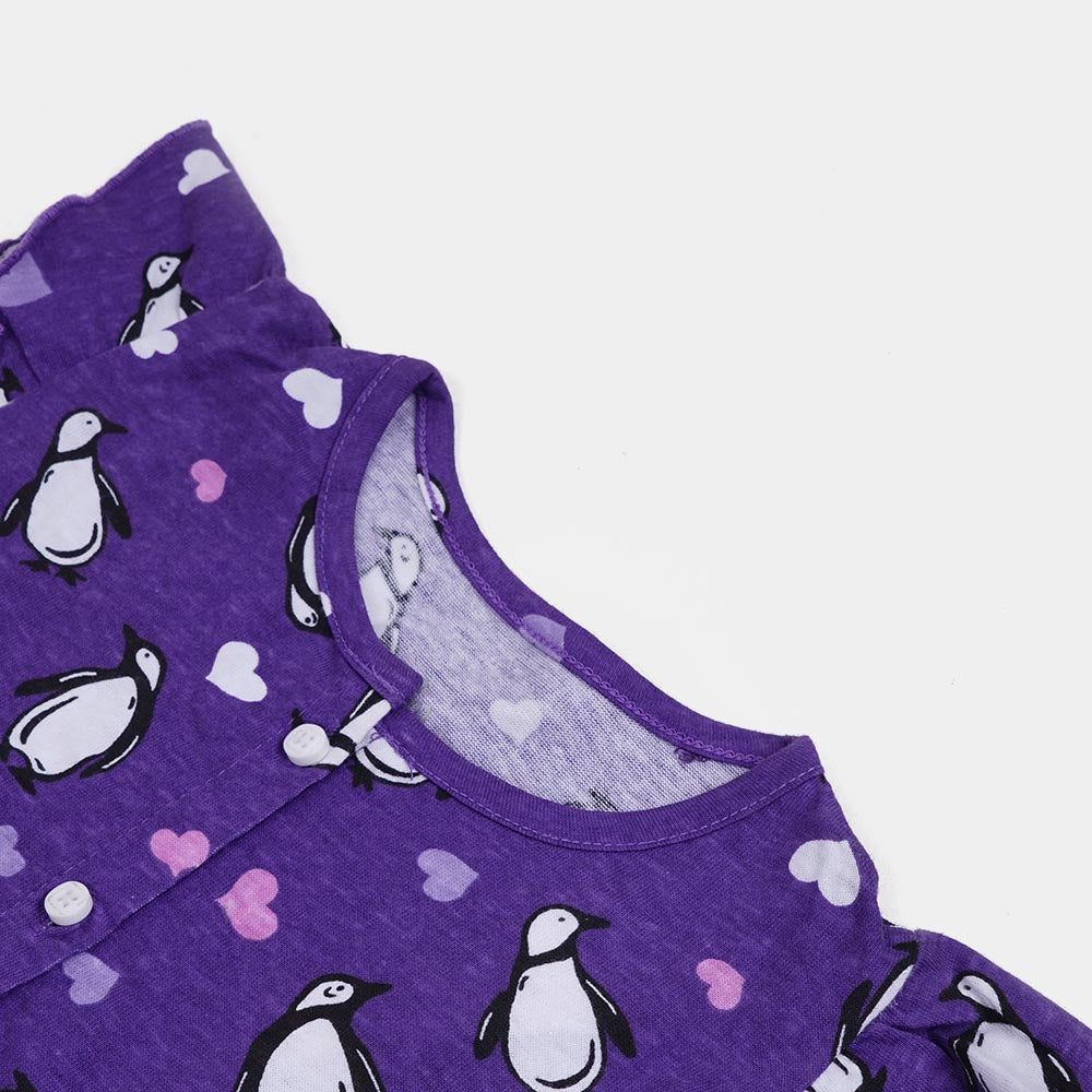Girls Knitted Frock Penguin E-C - Purple