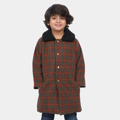 Boys Woolen Trench Coat Checked