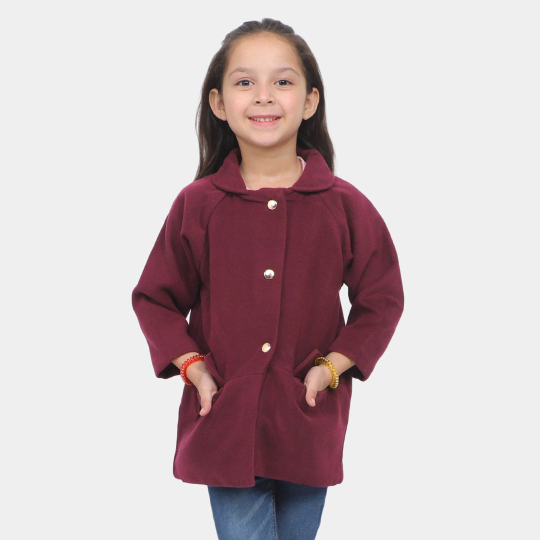 Girls Woolen Trench Coat - Burgundy