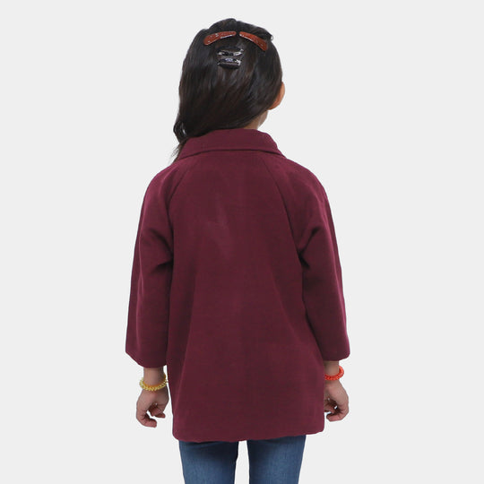 Girls Woolen Trench Coat - Burgundy