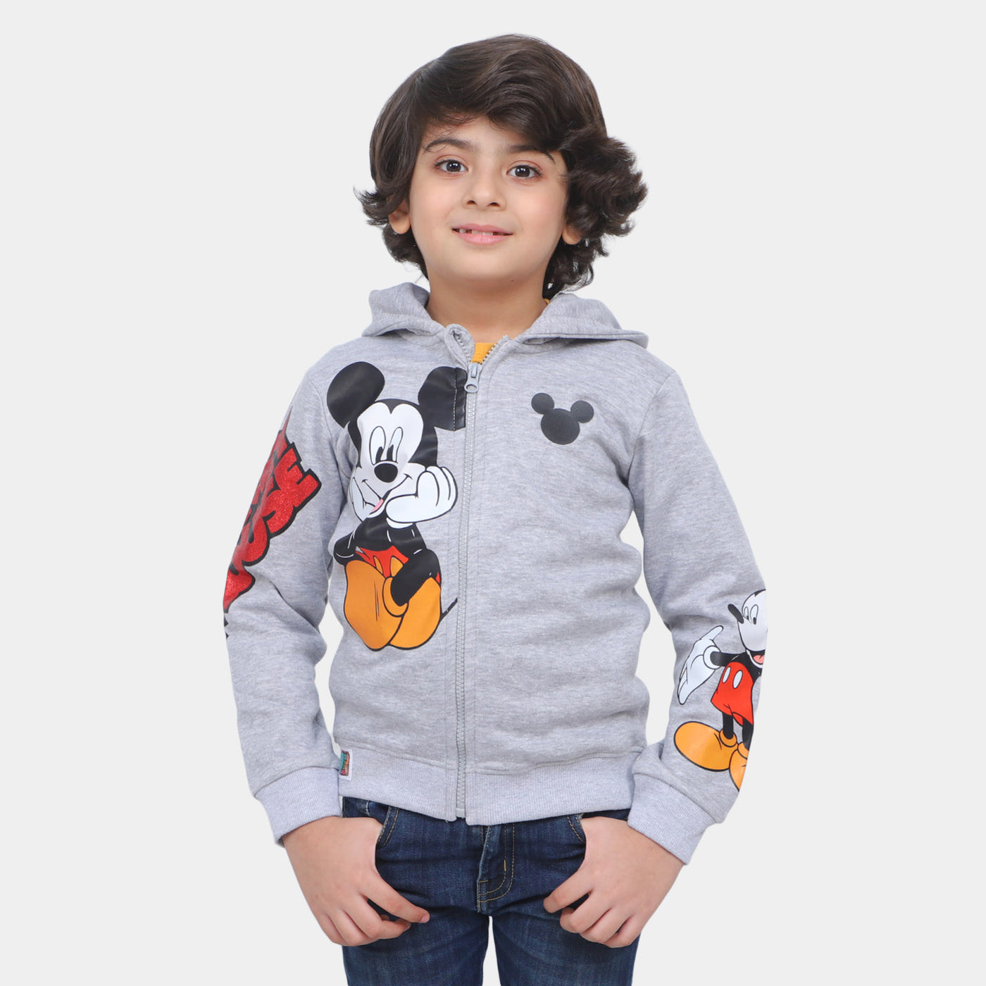 Boys Knitted Jacket Character Print-GREY