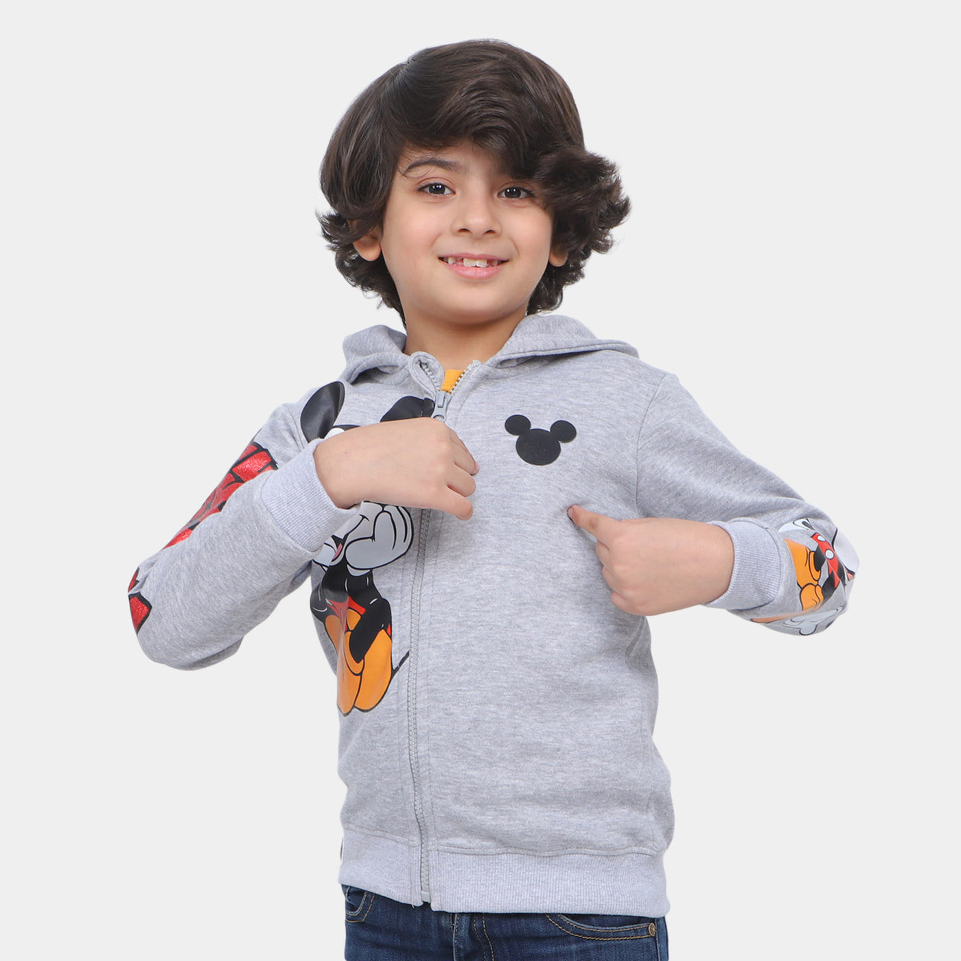 Boys Knitted Jacket Character Print-GREY