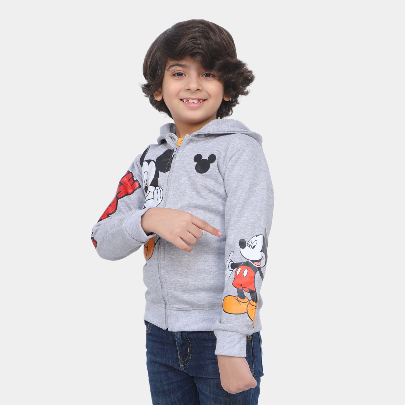 Boys Knitted Jacket Character Print-GREY