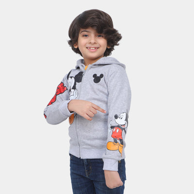 Boys Knitted Jacket Character Print-GREY