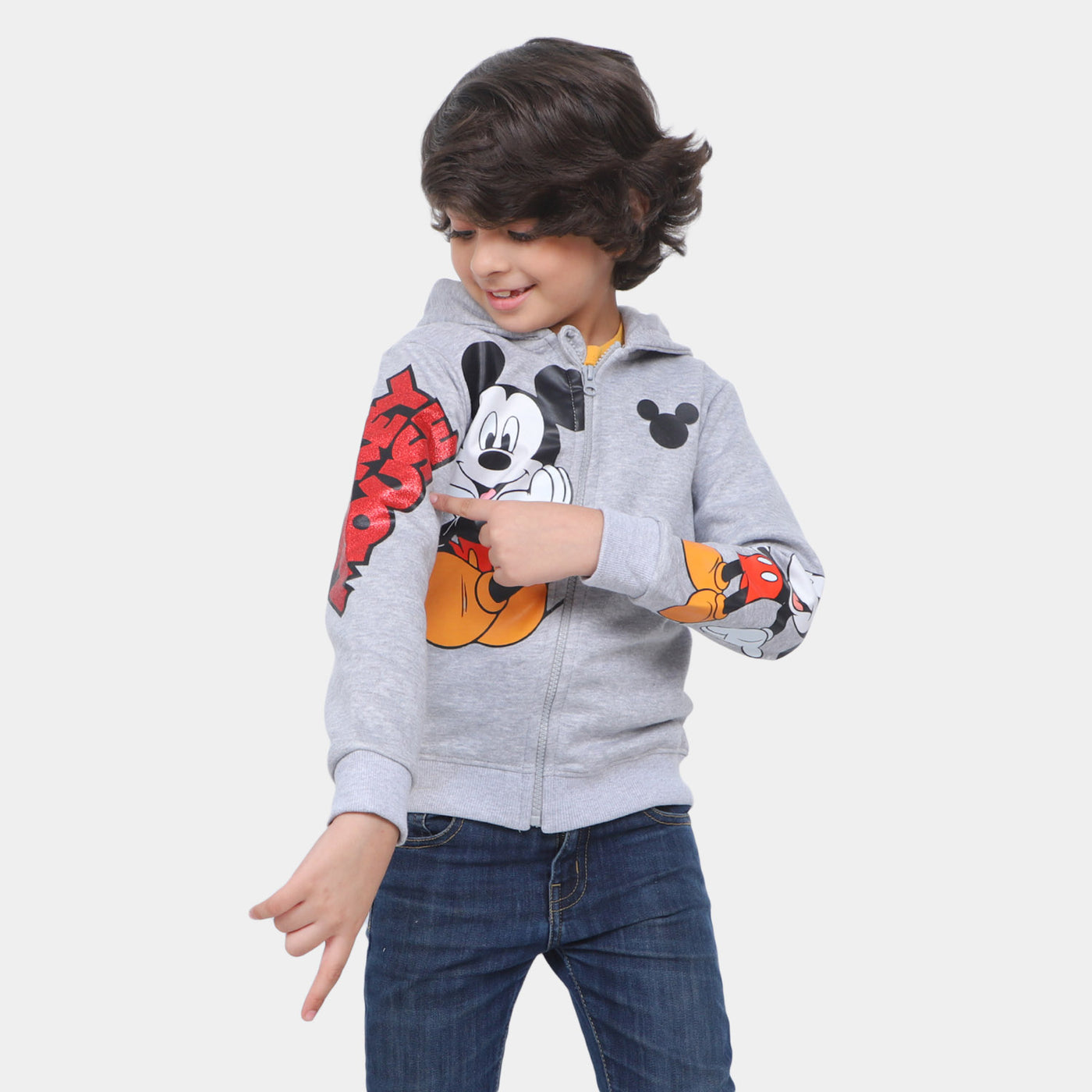 Boys Knitted Jacket Character Print-GREY