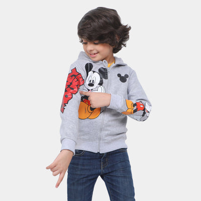 Boys Knitted Jacket Character Print-GREY