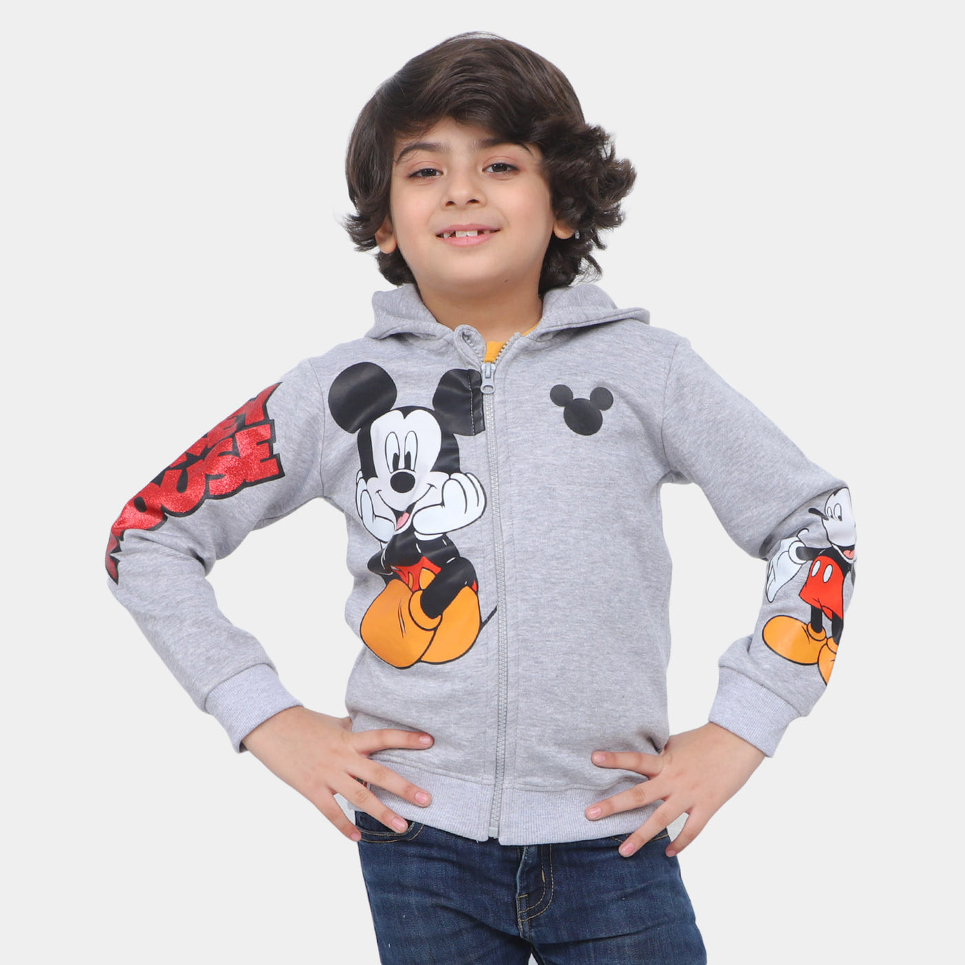 Boys Knitted Jacket Character Print-GREY