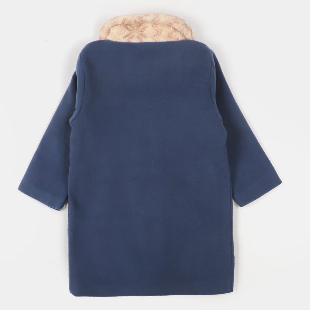 Boys Stylish Woolen Coat - Navy Blue