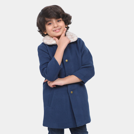 Boys Stylish Woolen Coat - Navy Blue