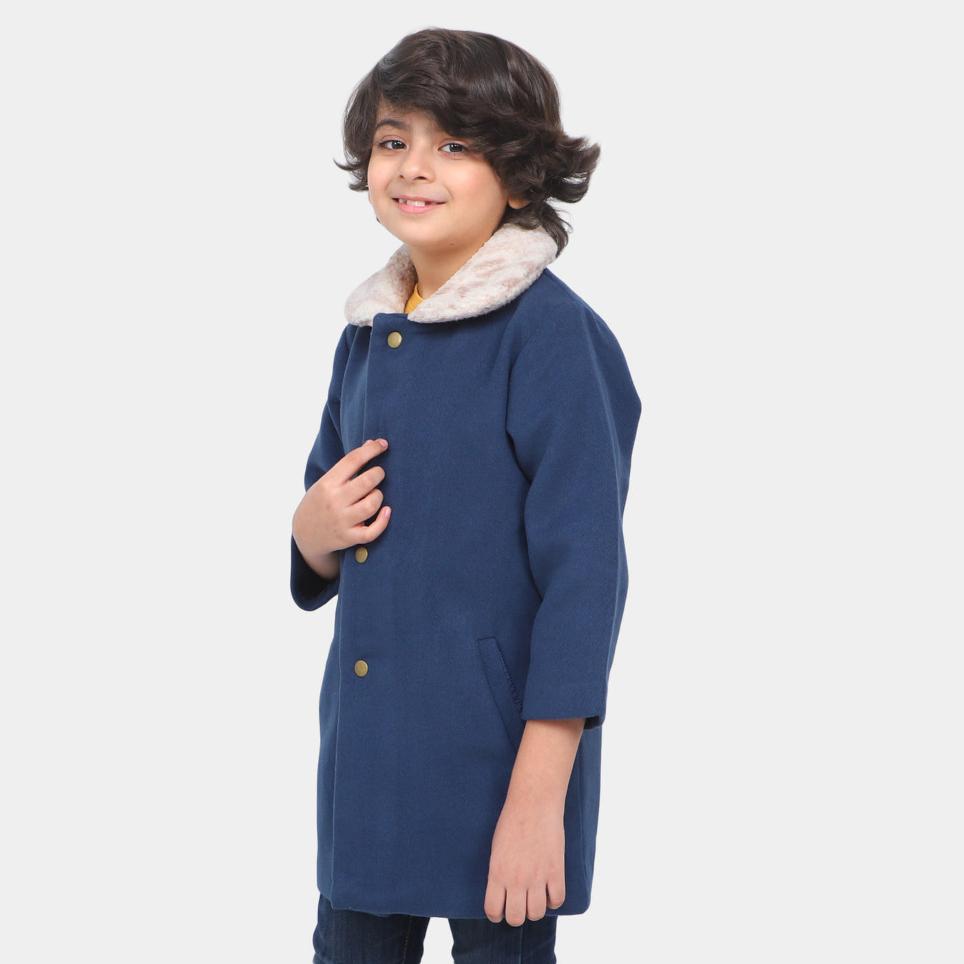 Boys Stylish Woolen Coat - Navy Blue