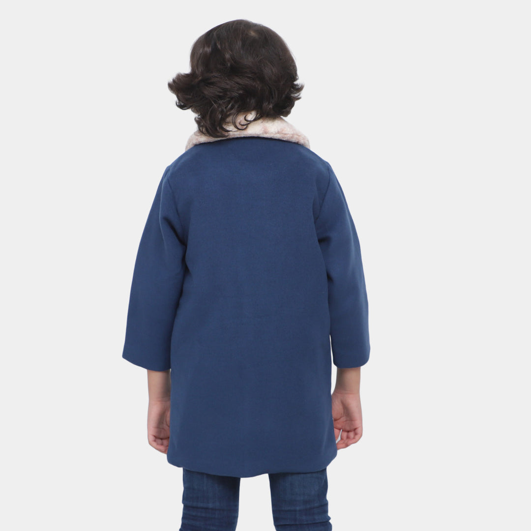 Boys Stylish Woolen Coat - Navy Blue