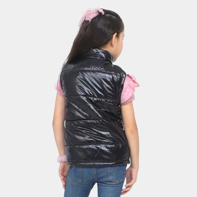 Girls Quilted Jacket Basic S/L-BLACK