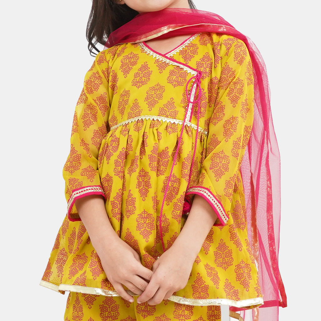 Girls Chiffon Bahar-e-Gul 3Pcs Suit - Mustard