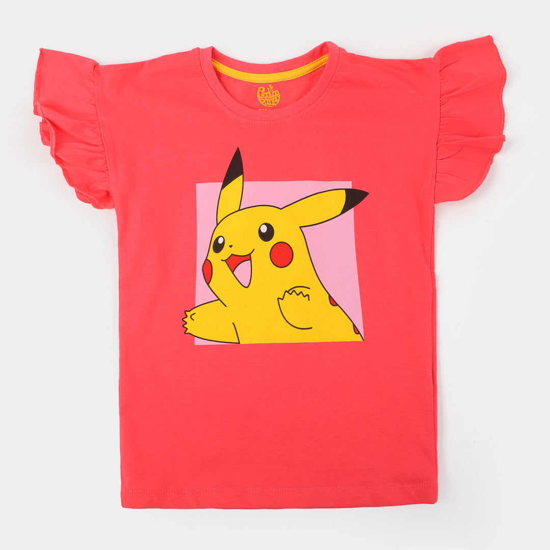 Girls Cotton T-Shirt Character - Hot Pink