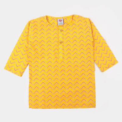 Infant Boys Cotton Digital Print Kurta - Yellow