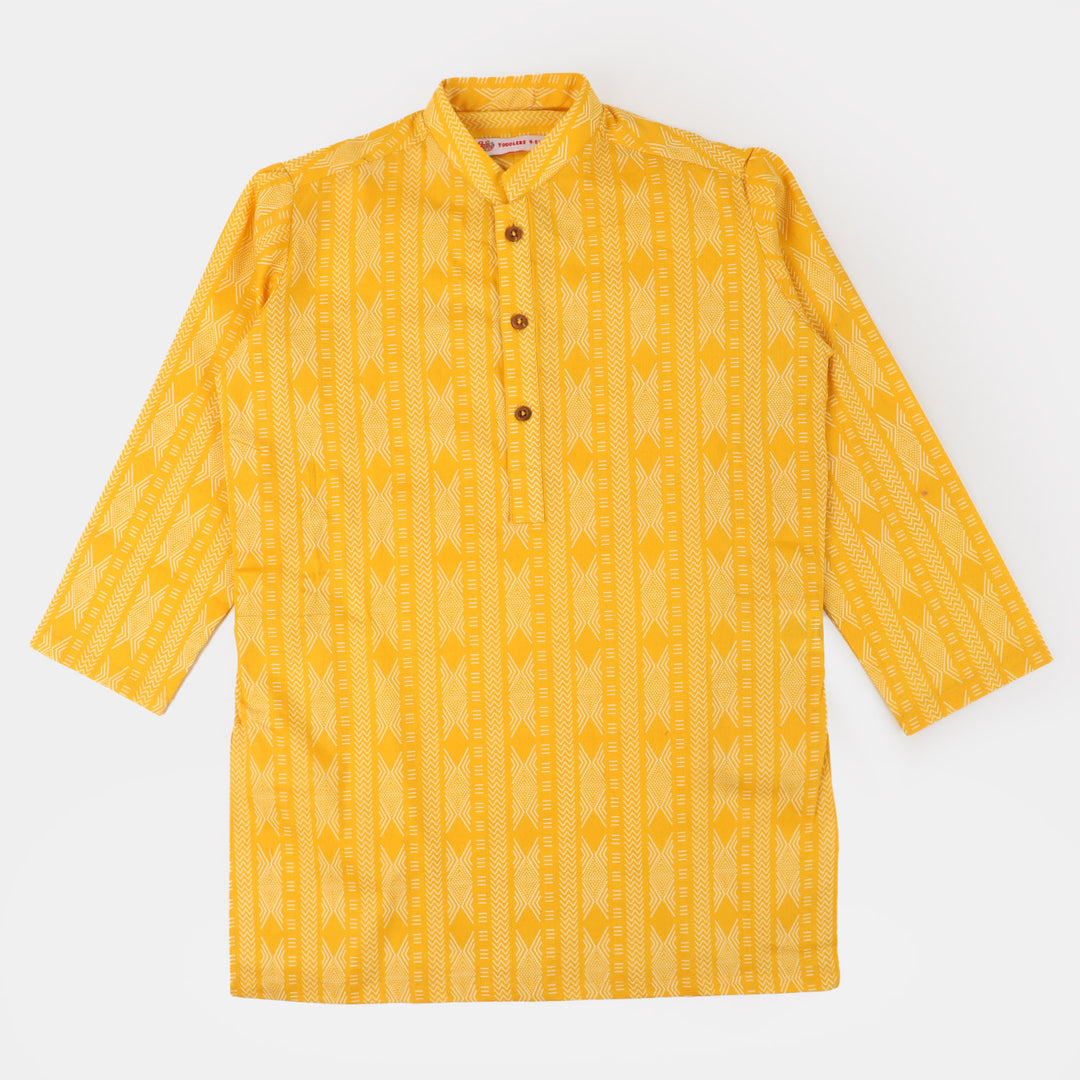 Boys Cotton Digital Print Kurta - Yellow