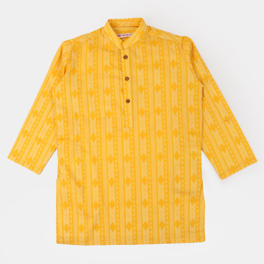 Boys Cotton Digital Print Kurta - Yellow