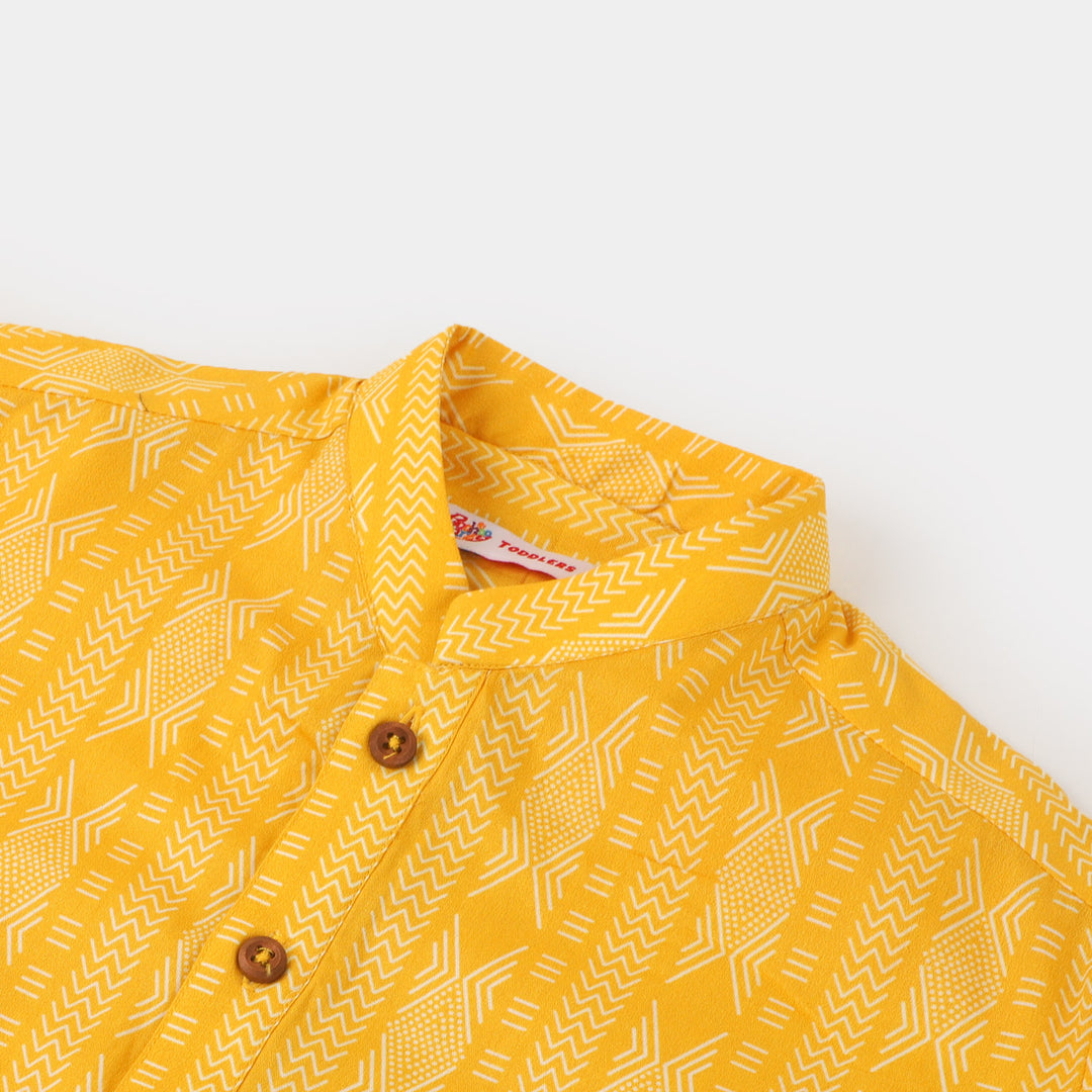 Boys Cotton Digital Print Kurta - Yellow