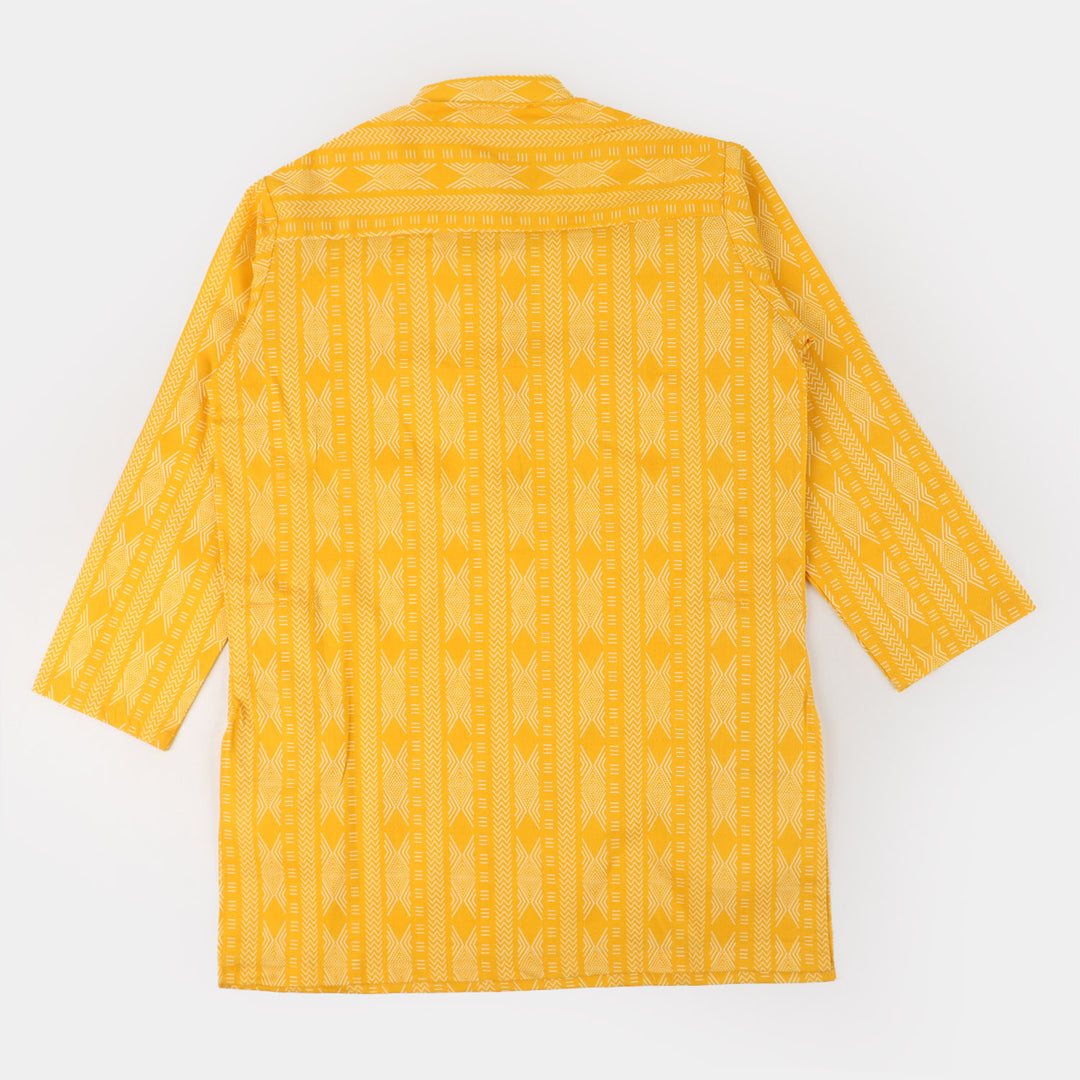 Boys Cotton Digital Print Kurta - Yellow
