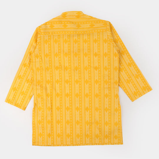 Boys Cotton Digital Print Kurta - Yellow