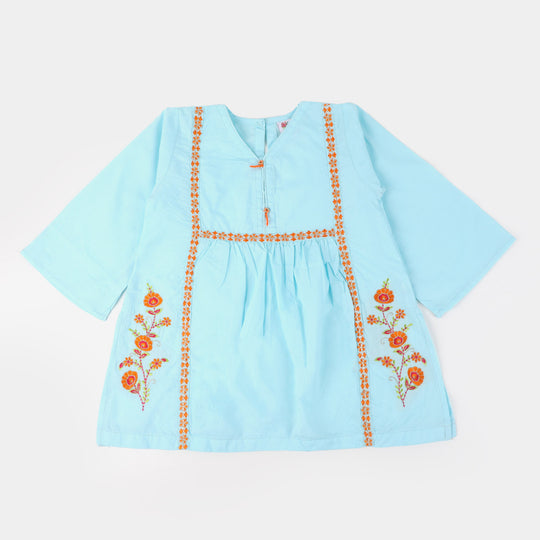 Girls Cotton 2Pcs Suit Sketch Flower - LT.Blue