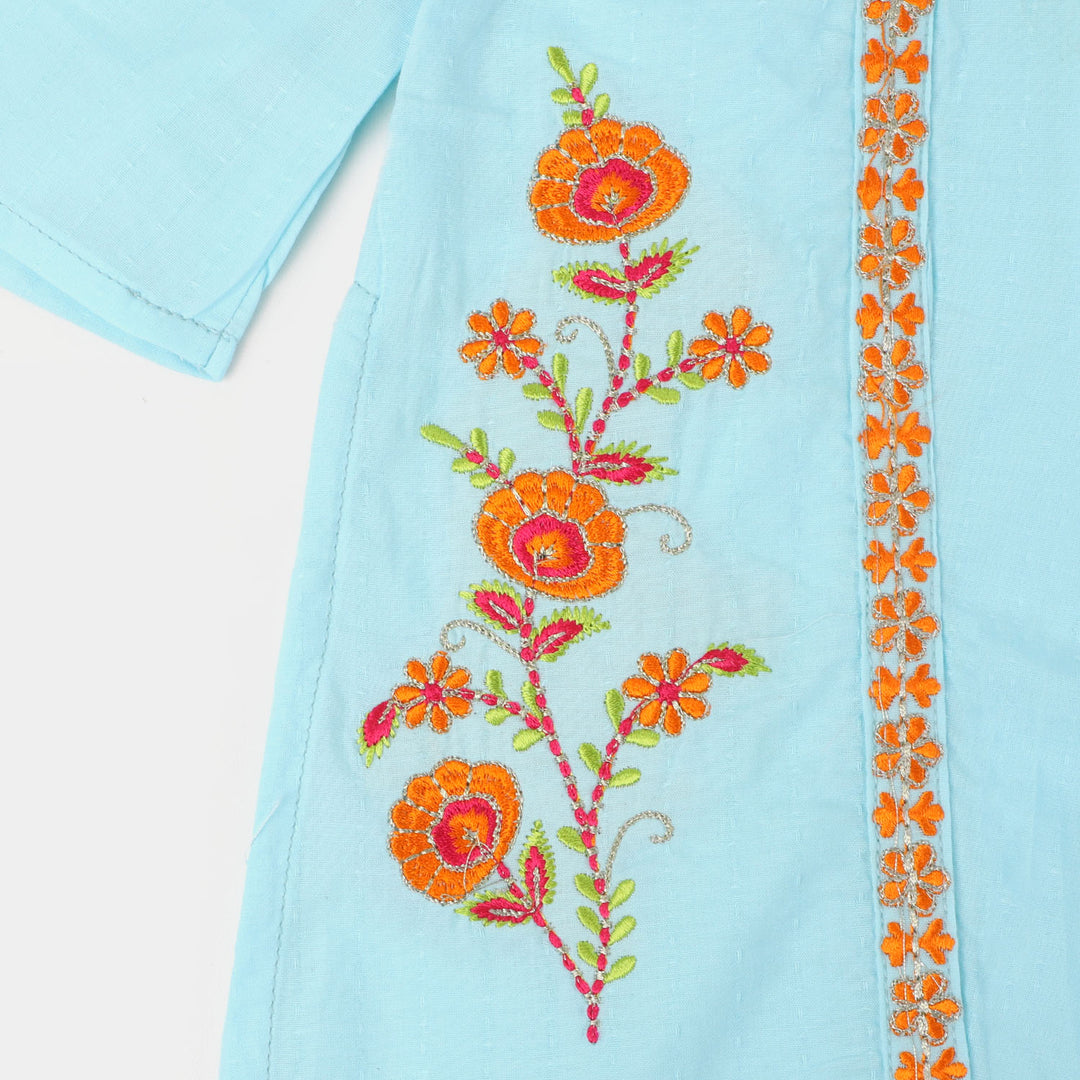 Girls Cotton 2Pcs Suit Sketch Flower - LT.Blue