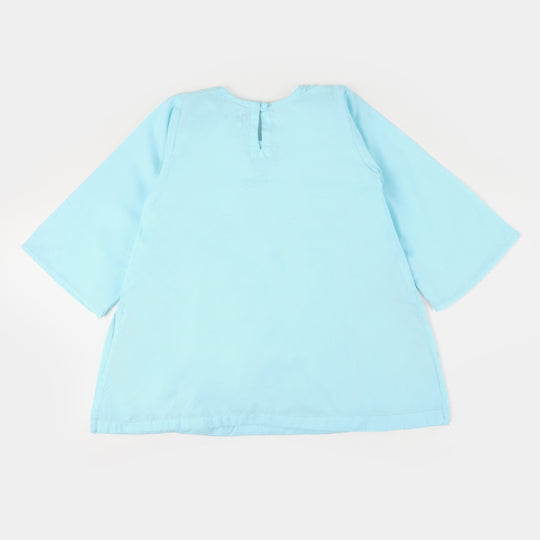 Girls Cotton 2Pcs Suit Sketch Flower - LT.Blue