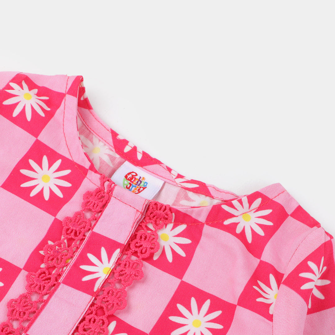 Infant Girls Cotton Digital Print 2PCs Suit Sun Flower - Pink