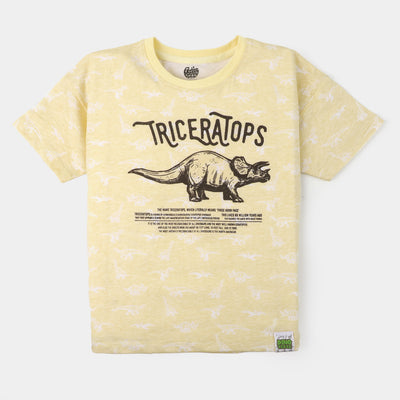 Boys T-Shirt  Dino Print | Light Yellow