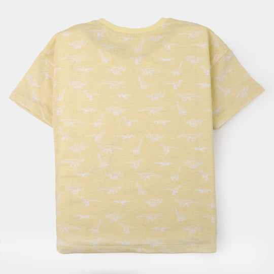 Boys T-Shirt  Dino Print | Light Yellow