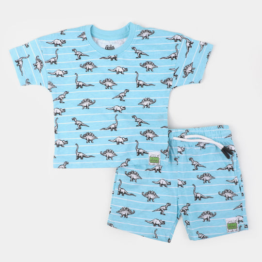 Infant Boys Knitted Suit Dino Printed | Light Blue