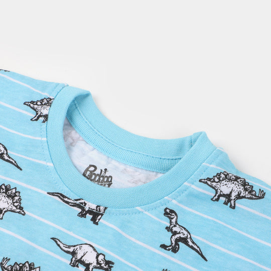 Infant Boys Knitted Suit Dino Printed | Light Blue