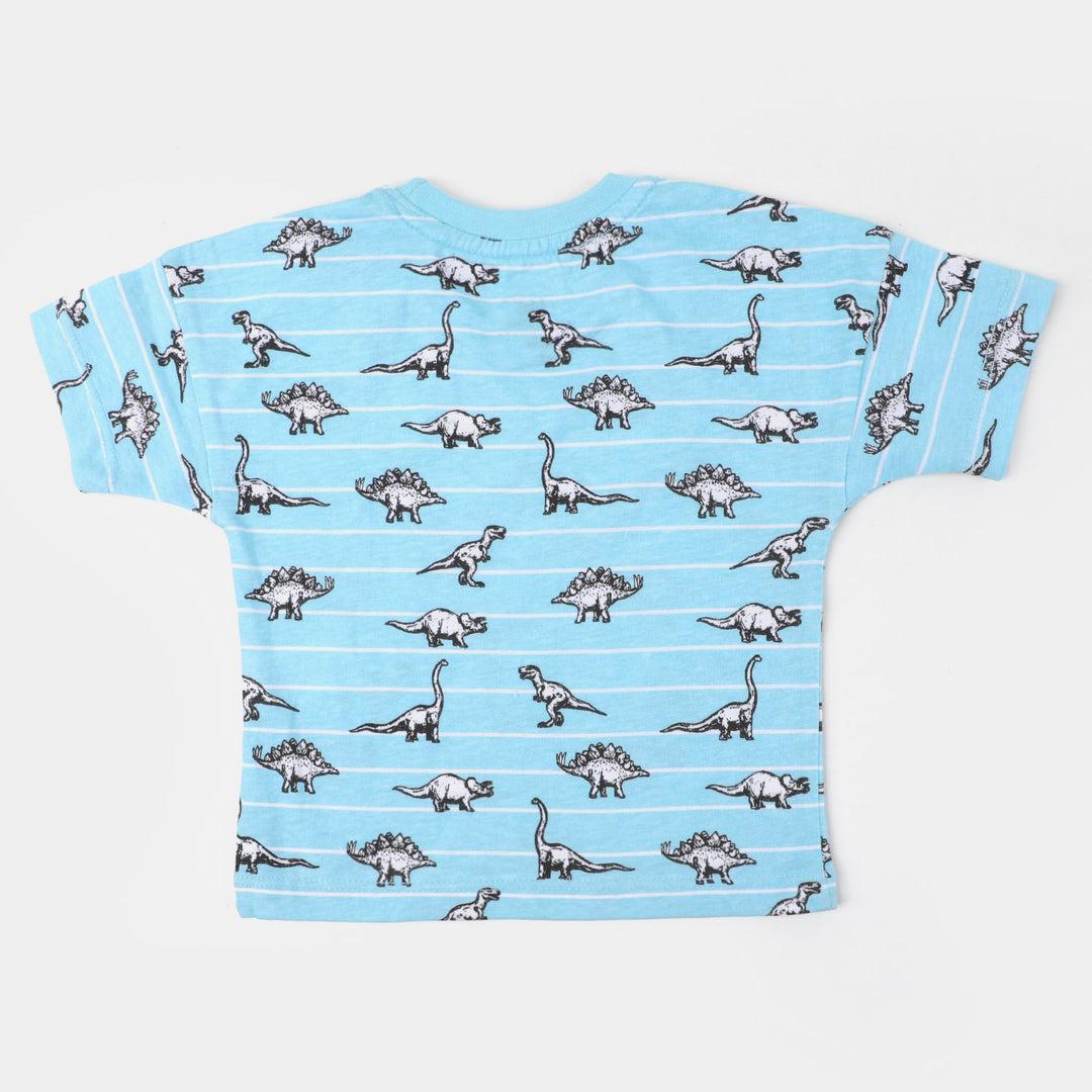 Infant Boys Knitted Suit Dino Printed | Light Blue