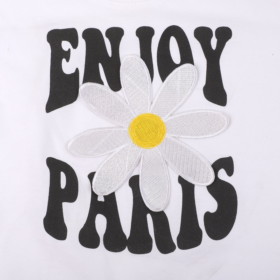 Girls Cotton T-Shirt Enjoy Paris - White