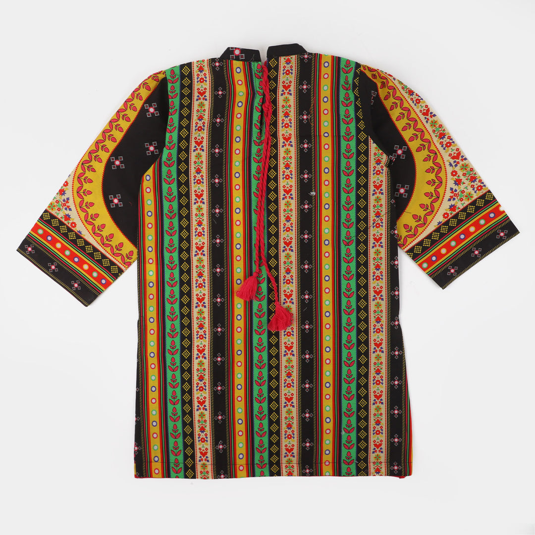Girls Cotton Digital Print kurti Baloch - BLACK