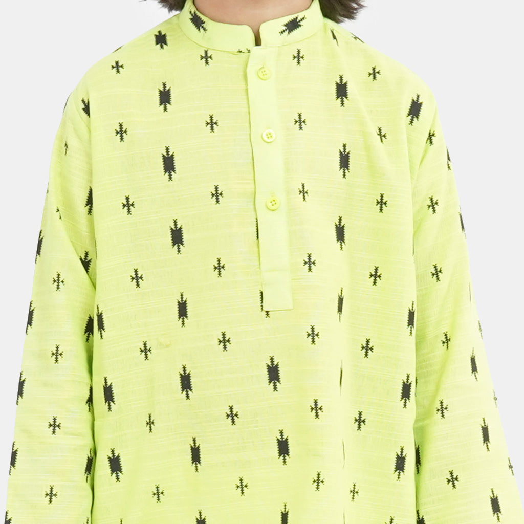 Boys Cotton Printed Kurta | Sharp Green