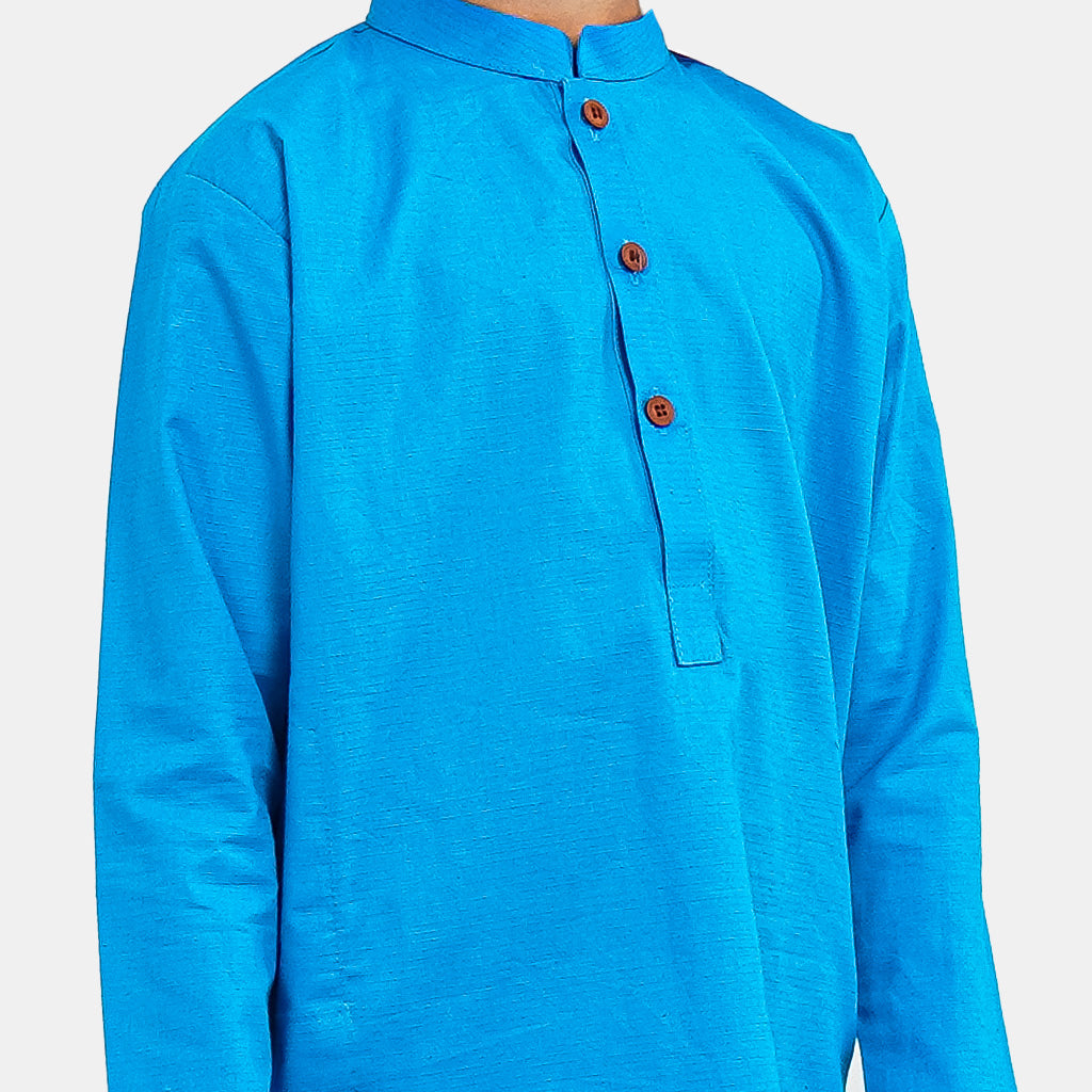 Boys Jacquard Basic Kurta - Blue