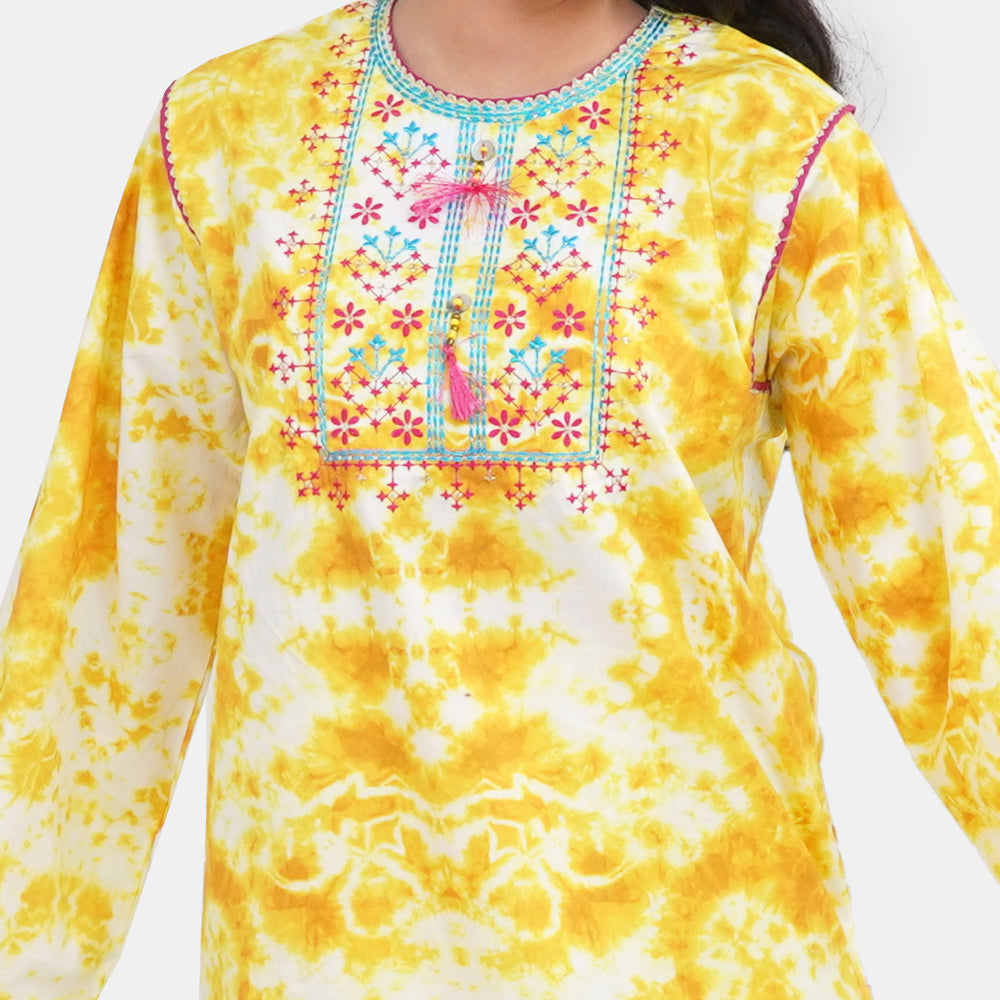 Teens Girls Cotton Printed And EMB 2Pcs Suit Turmeric - Yellow