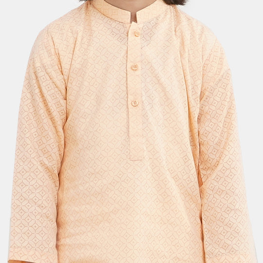 Boys Cotton Basic Kurta Burn Out - Peach