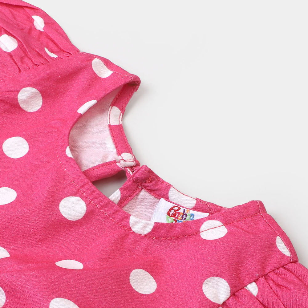 Girls Cotton Casual Frock - Magenta